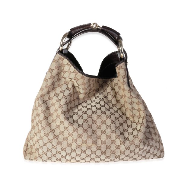 118088 fv a89c541b 2724 4d0c 86fc 395491b93e4e Gucci Brown GG Canvas and Leather Horsebit Chain Hobo