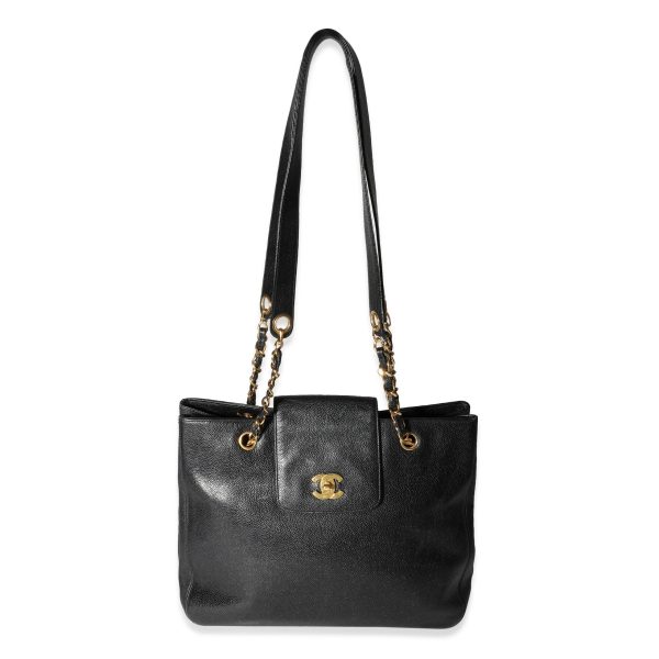 118095 bv Chanel Vintage Black Caviar Supermodel Tote