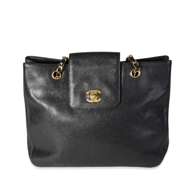 118095 fv Chanel Vintage Black Caviar Supermodel Tote