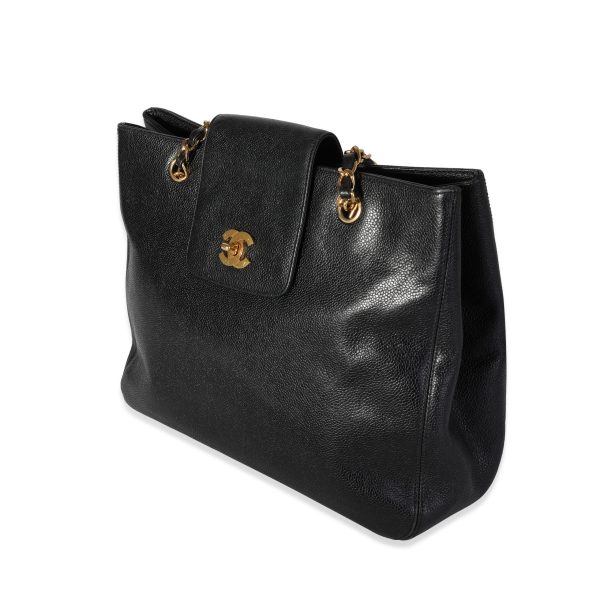 118095 sv Chanel Vintage Black Caviar Supermodel Tote