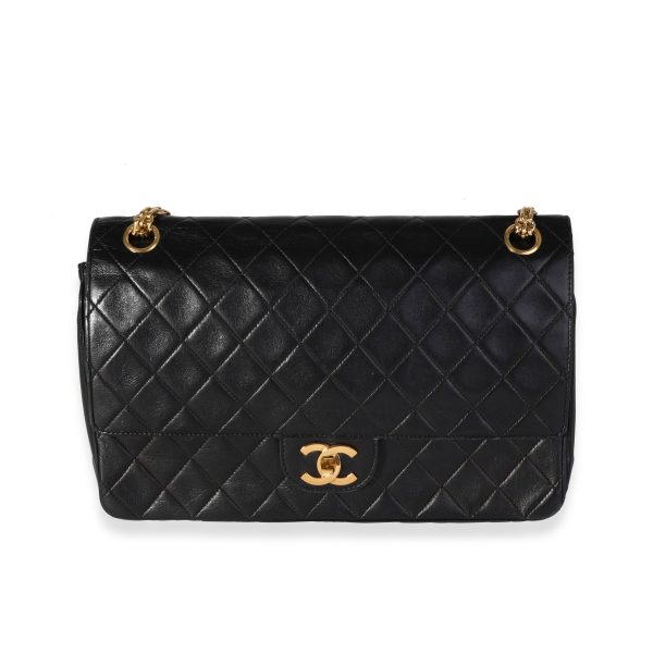 118097 fv Chanel Vintage Black Quilted Lambskin Medium Double Flap