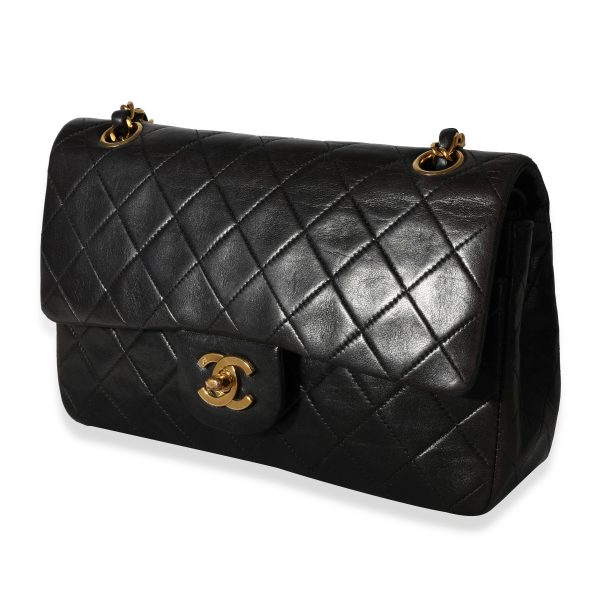 118098 sv Chanel Vintage Black Quilted Lambskin Small Classic Double Flap Bag