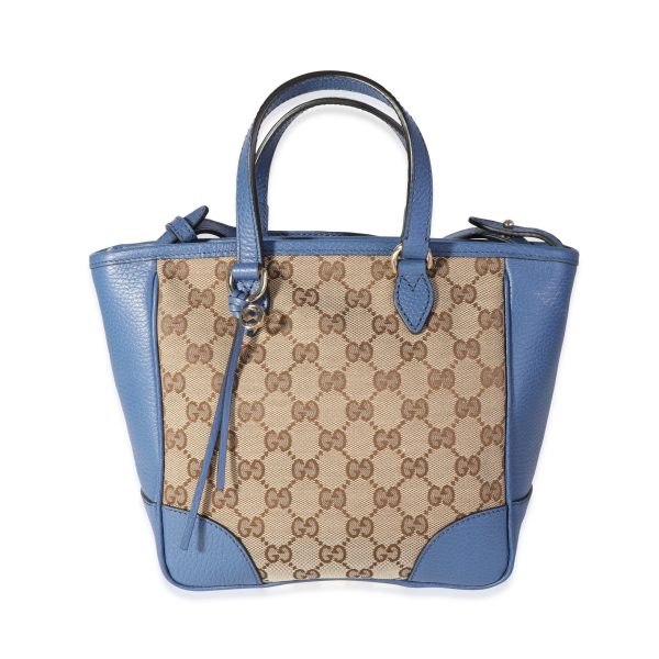 118111 fv 050ee9d0 fa6c 4dfa 9f6b 6cfa96a4e62d Gucci Caspian Blue Leather Beige Guccissima Canvas Small Bree Tote