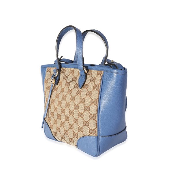 118111 sv c35b9ebc 36fa 4c57 878c 6da91e85e6aa Gucci Caspian Blue Leather Beige Guccissima Canvas Small Bree Tote