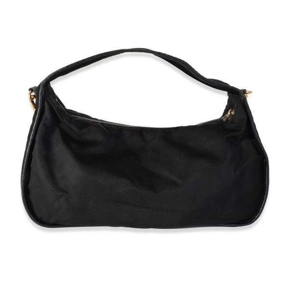 118127 pv Prada Black Tessuto Nylon Saffiano Leather Hobo