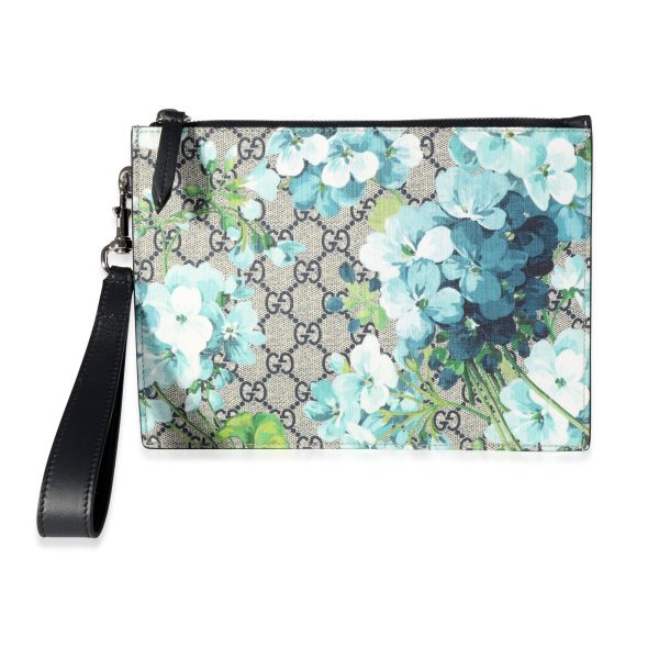 118131 fv 15d6ef11 b3ee 4b68 88a3 86a0b1e3b592 Gucci Blue GG Blooms Supreme Canvas Wristlet Clutch