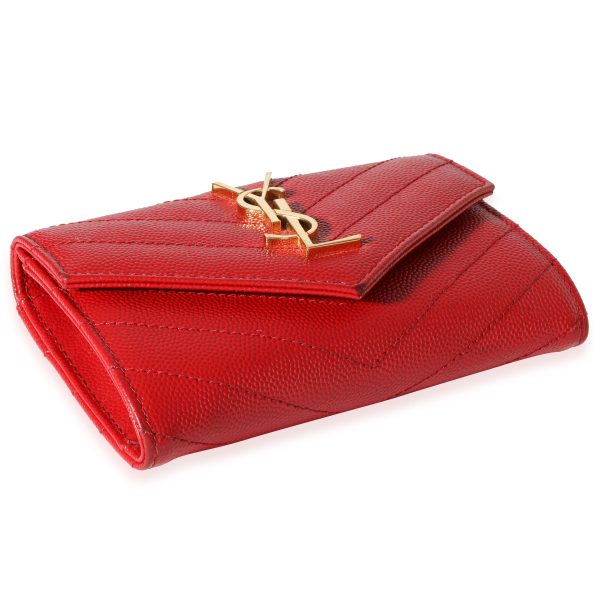 118144 clasp 2441900f 0342 4123 b317 ecf2d2d04fb2 Saint Laurent Red Grain De Poudre Monogram Compact Wallet