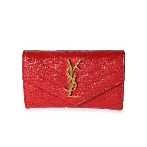 118144 fv 15cbc6dc f070 48fe a497 d76406d5644e Saint Laurent Red Grain De Poudre Monogram Compact Wallet