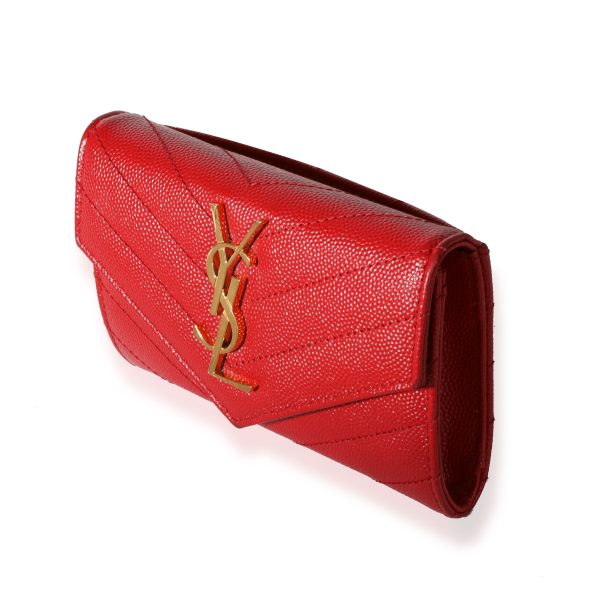 118144 sv b353eaa6 2d7e 4f2e b00d 3c01de11bb97 Saint Laurent Red Grain De Poudre Monogram Compact Wallet