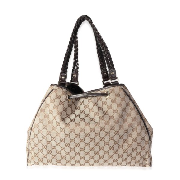 118151 pv Gucci Brown GG Canvas Leather Peggy Braided Tote