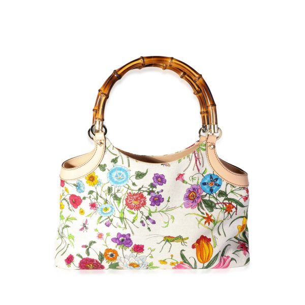 118156 pv c3e66d32 70a6 45d6 b875 01ed783ed8b2 Gucci Multicolor Canvas Beige Leather Flora Bamboo Handle Bag