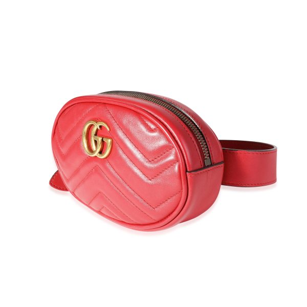 118169 sv Gucci Red Matelass√© Leather GG Marmont Mini Belt Bag