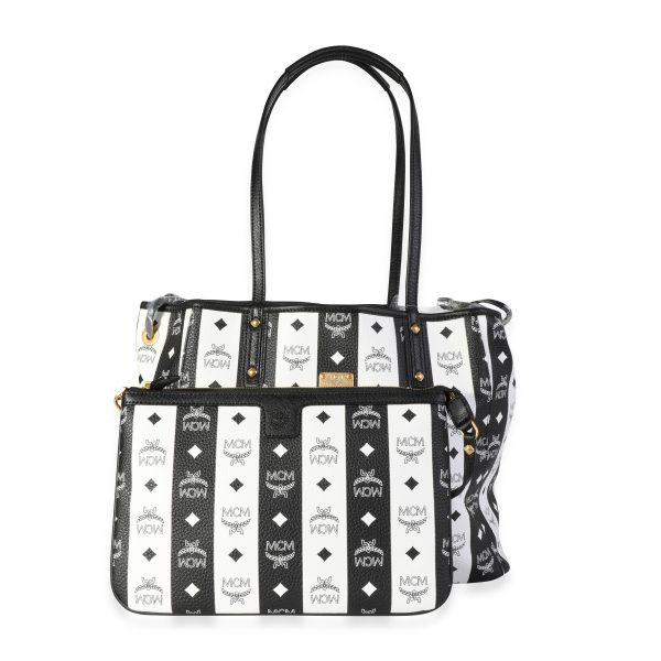 118186 fv 3c7d7d1c 5a2f 4317 899e 6c76796317fb MCM Black White Striped Visetos Large Reversible Tote