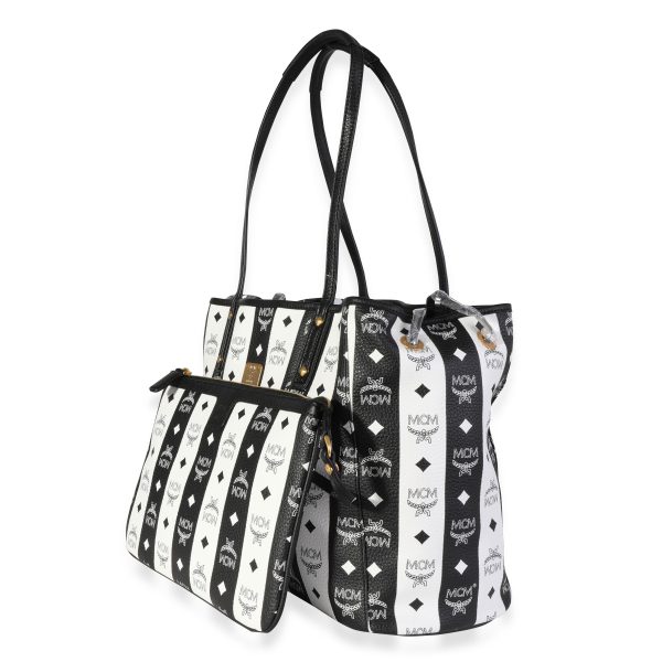 118186 sv b485c039 182b 4e54 93d4 0d38475b2eef MCM Black White Striped Visetos Large Reversible Tote