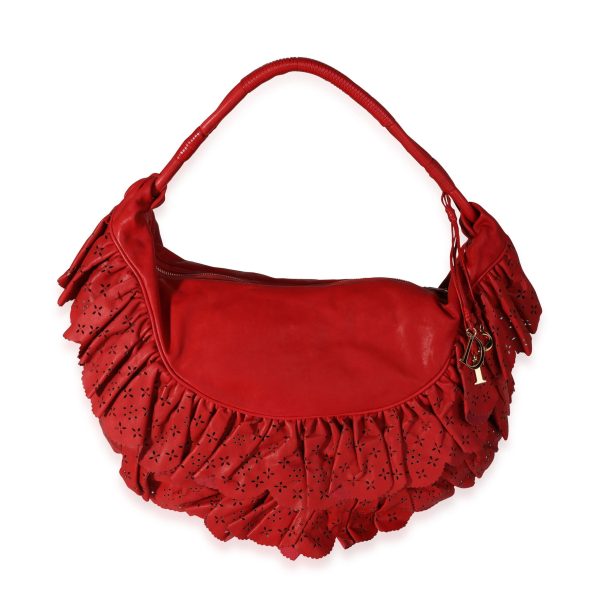 118188 fv 246a7c4e 68b9 4810 a6a3 229917aaa3de Dior Red Lambskin Gypsy Ruffle Hobo