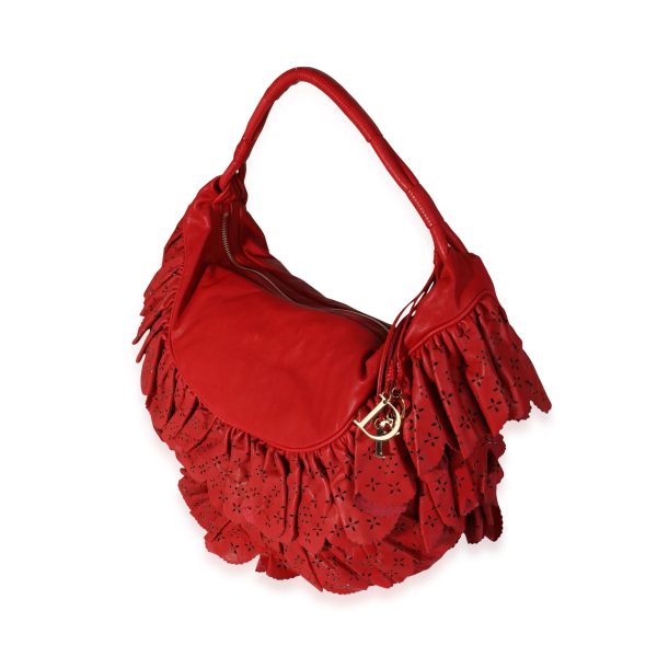 118188 sv bd2d92fc 97ea 4727 9c66 8b502a2d931b Dior Red Lambskin Gypsy Ruffle Hobo