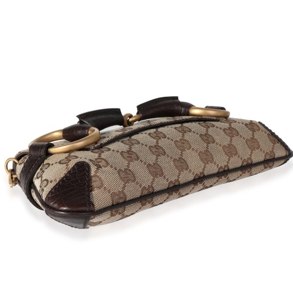 118190 clasp Gucci Brown GG Canvas and Leather Horsebit Clutch