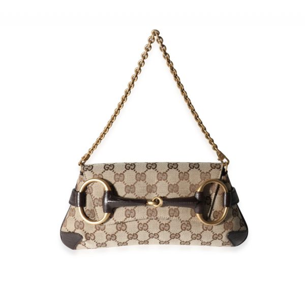 118190 fv Gucci Brown GG Canvas and Leather Horsebit Clutch