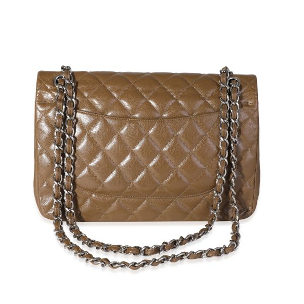 118210 stamp 8f19648d fa1f 47eb bd05 040e86450703 Chanel Khaki Caviar Quilted Jumbo Classic Double Flap Bag