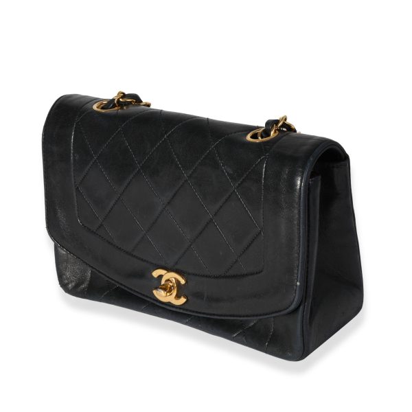 118212 sv Chanel Vintage Black Quilted Lambskin Diana Bag