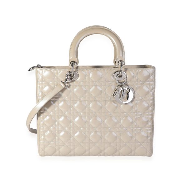 118236 fv e73386bc 7315 4188 918b c936c1540cf1 Christian Dior Grey Pearlized Cannage Patent Calfskin Large Lady Dior Bag