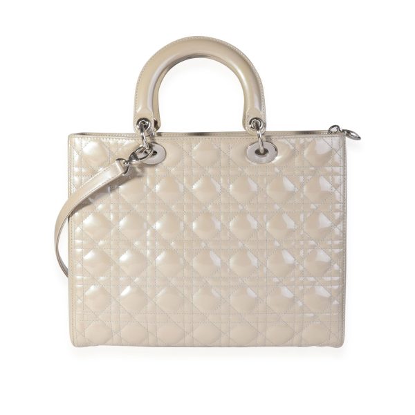 118236 pv d6037efc 3553 4830 851b d7647cfce97b Christian Dior Grey Pearlized Cannage Patent Calfskin Large Lady Dior Bag