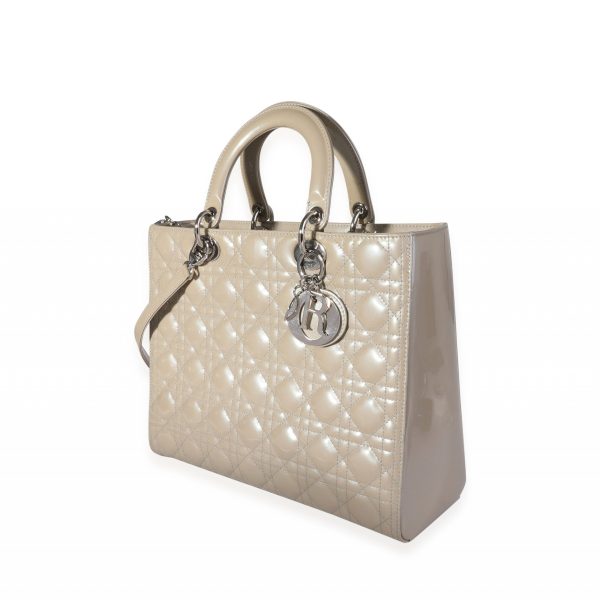 118236 sv aff008bb 1e29 48cd be14 ff8b2c311ce7 Christian Dior Grey Pearlized Cannage Patent Calfskin Large Lady Dior Bag