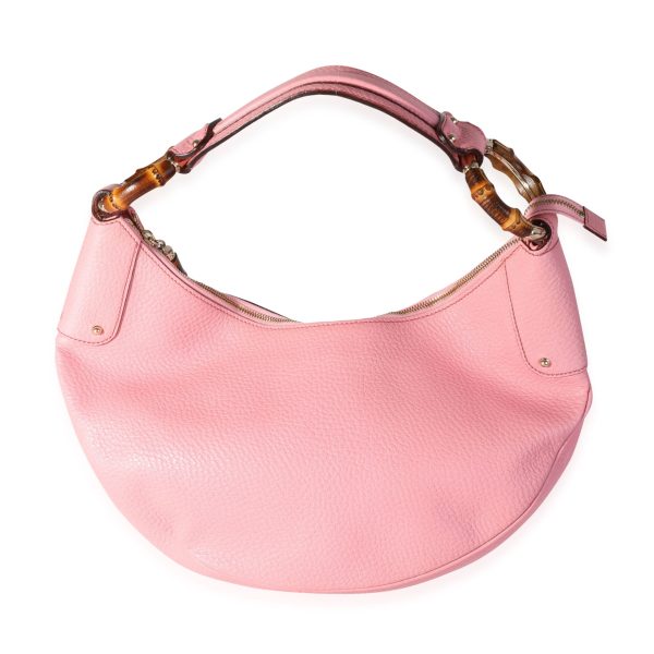 118248 fv Gucci Pink Leather Bamboo Ring Hobo