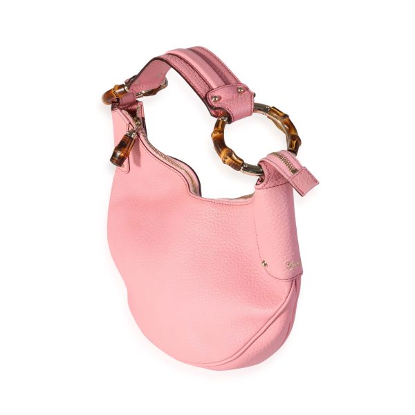 118248 sv Gucci Pink Leather Bamboo Ring Hobo