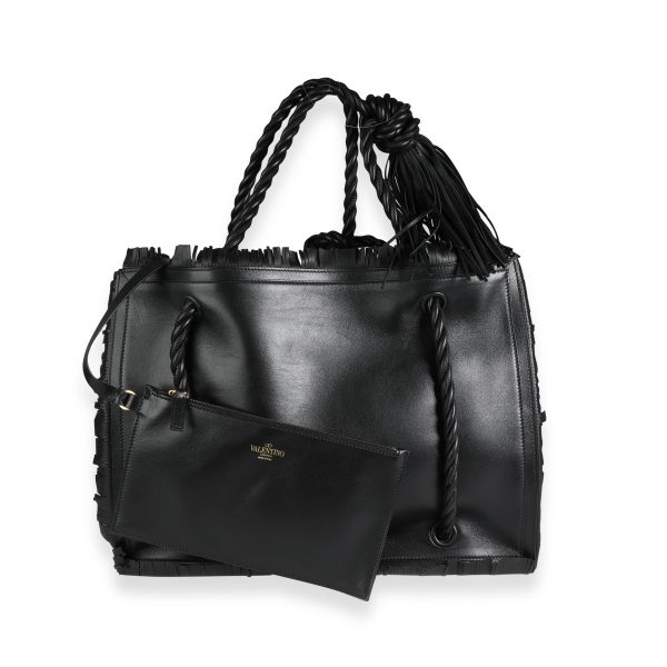 118291 fv Valentino Black Leather The Rope Fringe Shopper