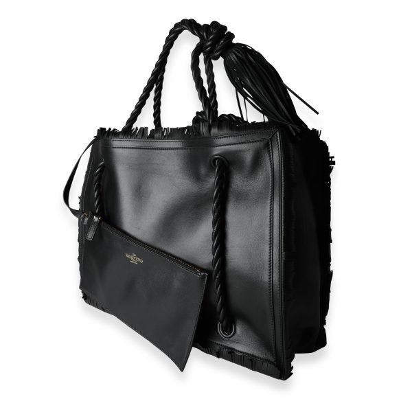 118291 sv Valentino Black Leather The Rope Fringe Shopper