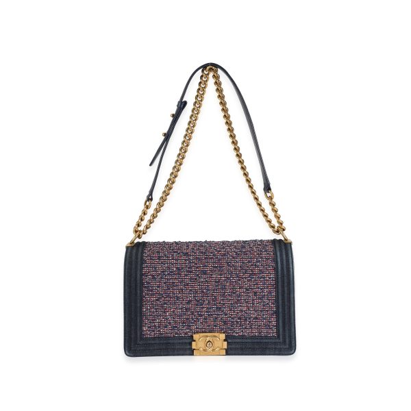 118303 bv 85b775dd 97ec 4fd5 a0e0 0eb42c0a72a8 Chanel Blue Denim Multicolor Boucle New Medium Boy Bag