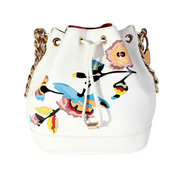 118320 fv Dior White Calfskin Multicolor Python Appliqué Paradise Bubble Bucket Bag