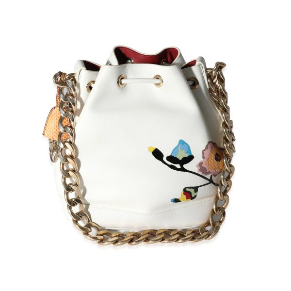 118320 pv Dior White Calfskin Multicolor Python Appliqué Paradise Bubble Bucket Bag