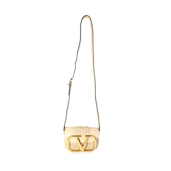 118343 bv Valentino Beige Raffia and Leather Small Supervee Crossbody Bag