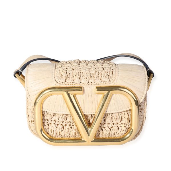 118343 fv Valentino Beige Raffia and Leather Small Supervee Crossbody Bag