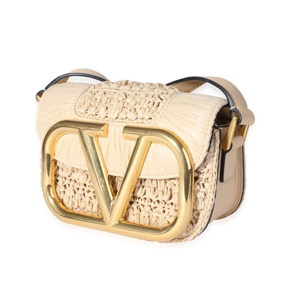 118343 sv Valentino Beige Raffia and Leather Small Supervee Crossbody Bag