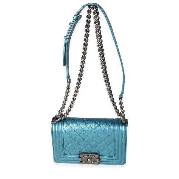 118353 bv 455c630b 6d3b 4a83 8a43 5f1869a15376 Chanel Blue Metallic Quilted Caviar Small Boy Bag