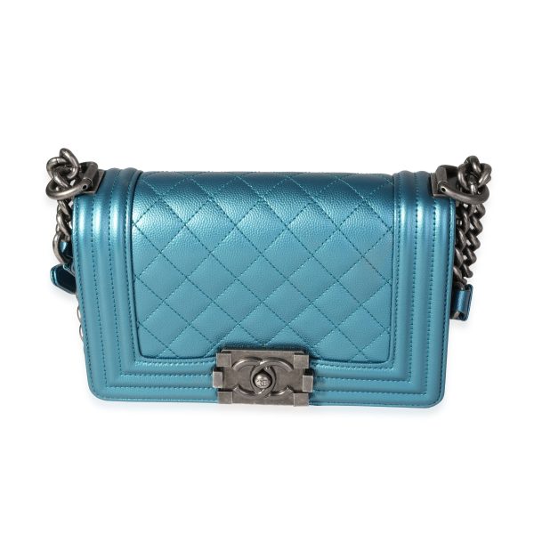 118353 fv 42d5f8c8 99b1 46d8 81d5 16632031d049 Chanel Blue Metallic Quilted Caviar Small Boy Bag