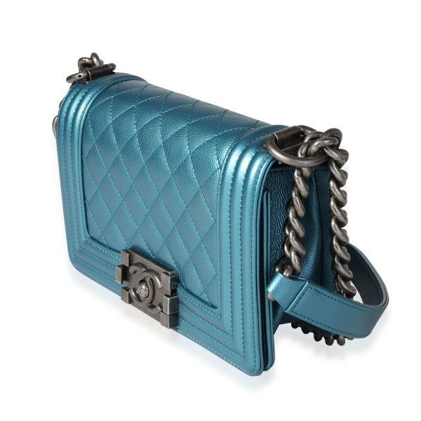 118353 sv 0c41cb61 6198 4c68 87af 35b8615dedc4 Chanel Blue Metallic Quilted Caviar Small Boy Bag