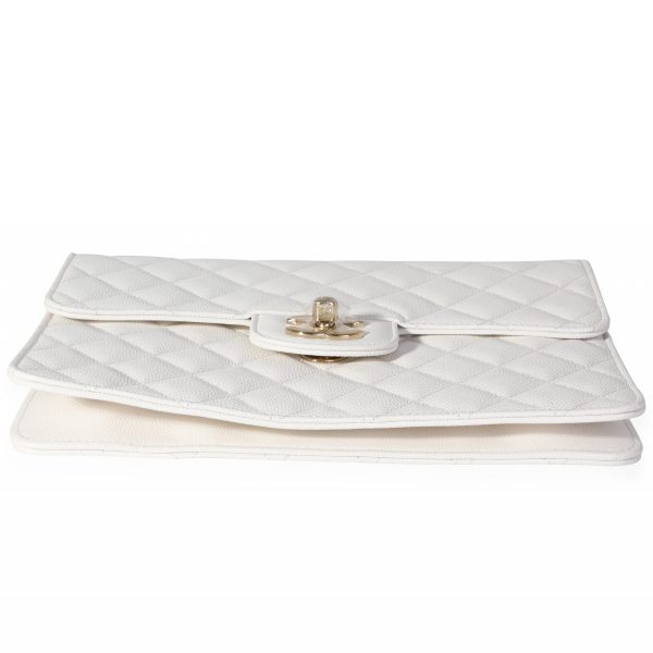 118407 box Chanel White Quilted Caviar Classic Flap Case