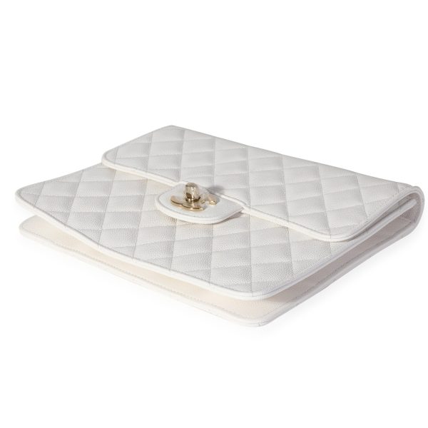 118407 clasp Chanel White Quilted Caviar Classic Flap Case