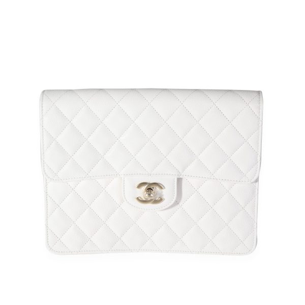 118407 fv Chanel White Quilted Caviar Classic Flap Case