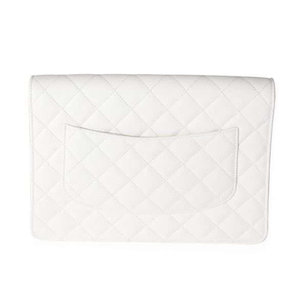 118407 pv Chanel White Quilted Caviar Classic Flap Case