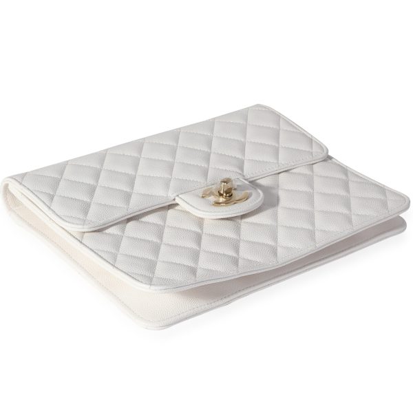 118407 stamp Chanel White Quilted Caviar Classic Flap Case