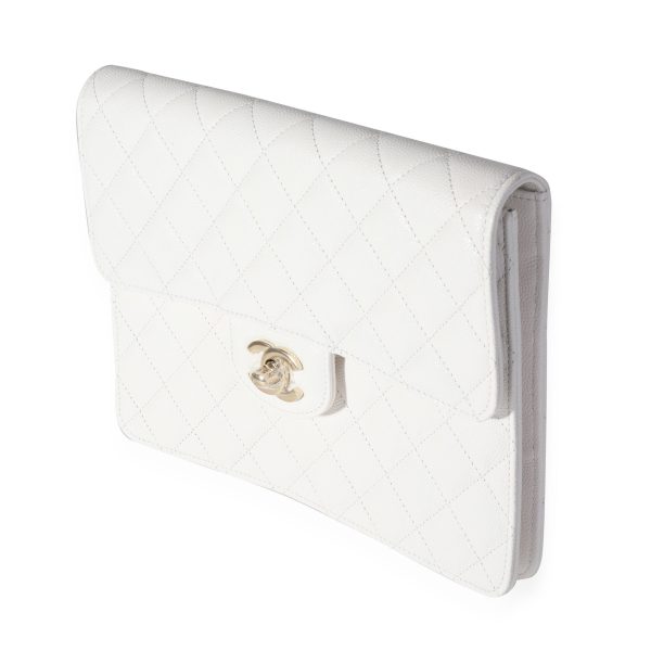 118407 sv Chanel White Quilted Caviar Classic Flap Case