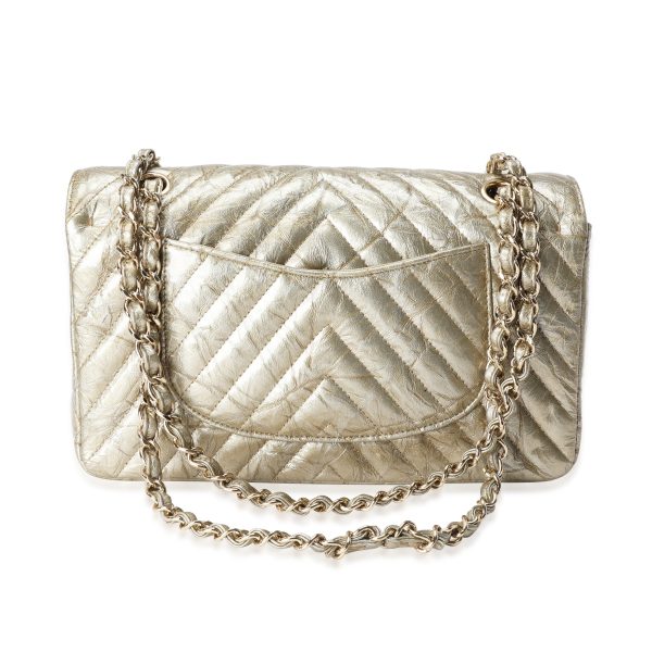 118411 pv Chanel Gold Chevron Quilted Patent Leather Medium Classic Double Flap Bag