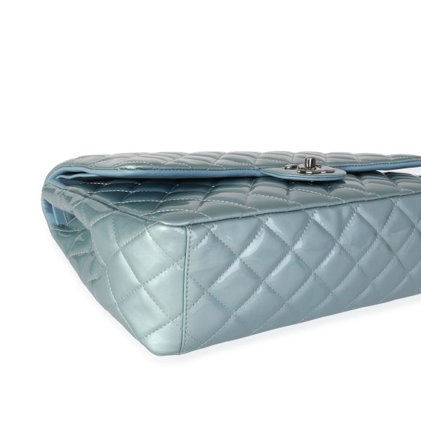 118418 clasp 22f18986 d394 4523 b6e6 bcfa24cf2c5c Chanel Light Blue Quilted Patent Leather Maxi Classic Double Flap