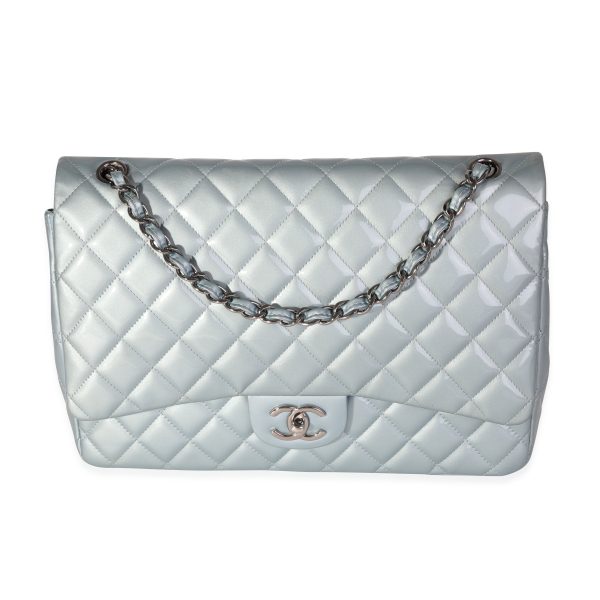 118418 fv 7fdb0939 461b 4a7b 9624 556f86744733 Chanel Light Blue Quilted Patent Leather Maxi Classic Double Flap