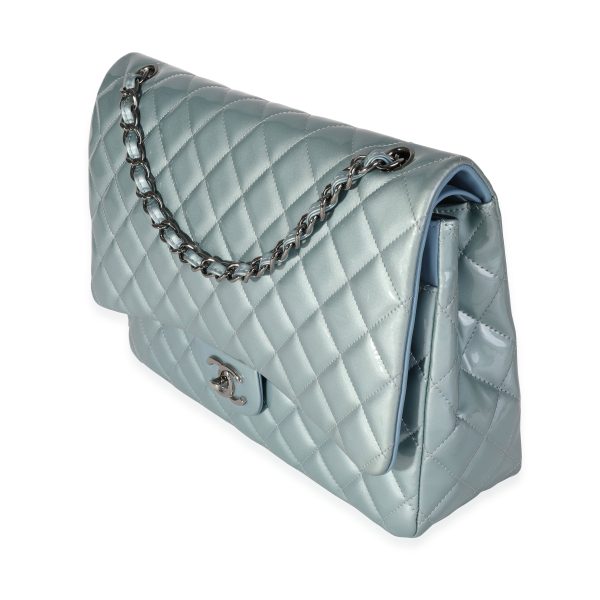 118418 sv dc3817cc 500b 4b47 84f4 ca947cedb59f Chanel Light Blue Quilted Patent Leather Maxi Classic Double Flap